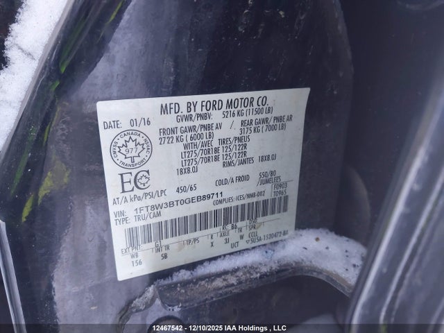 1FT8W3BT0GEB89711 Ford F-350 Lariat