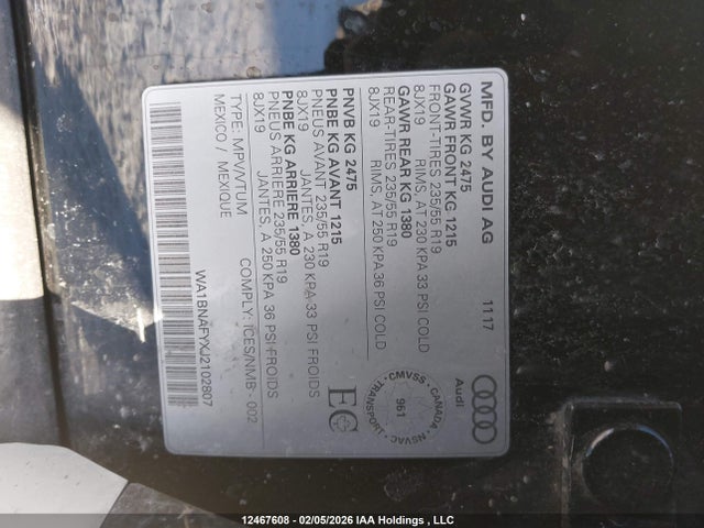 WA1BNAFYXJ2102807 Audi Q5 Premium Plus