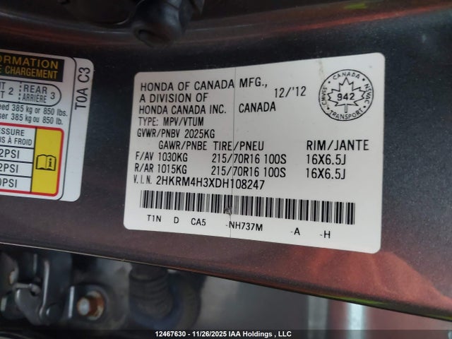 Продаж на аукціоні авто 2013 Honda Cr-v Lx, vin: 2HKRM4H3XDH108247, номер лоту: 12467630