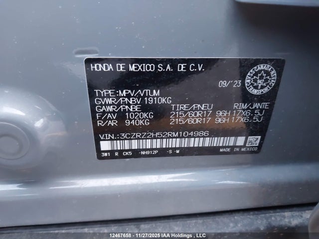 3CZRZ2H52RM104986 Honda Hr-v Sport-b