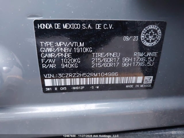 3CZRZ2H52RM104986 Honda Hr-v Sport-b