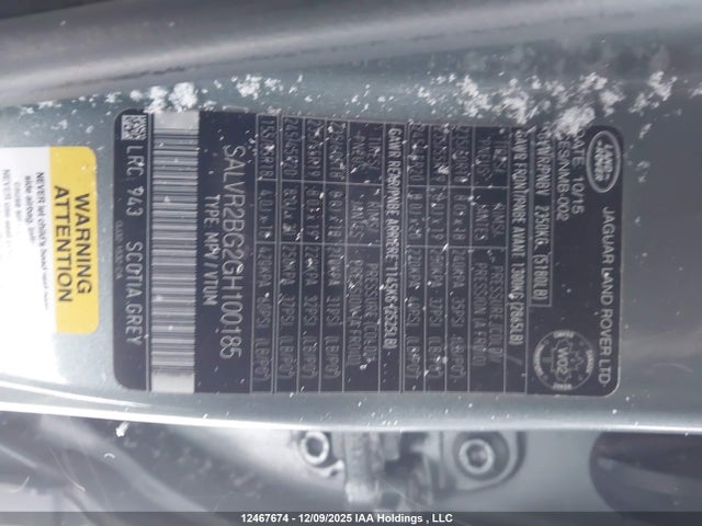 SALVR2BG2GH100185 Land Rover Range Rover Evoque Hse