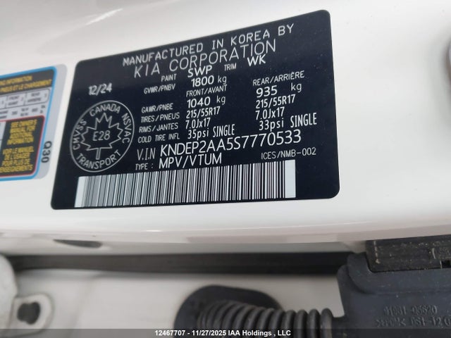 Продажа на аукционе авто 2025 Kia Seltos Lx, vin: KNDEP2AA5S7770533, номер лота: 12467707