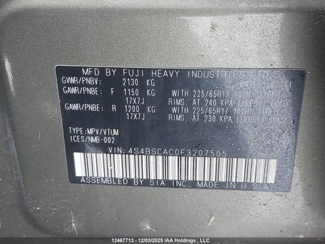 Subaru Outback 2.5i 2015 4S4BSCAC0F3207505 Image 9
