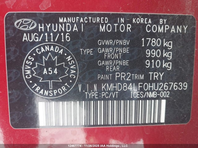 KMHD84LF0HU267639 Hyundai Elantra Se/value/limited