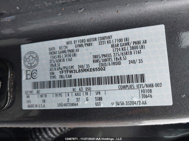 1FTFW3L85RKE65502 Ford F-150 Xlt