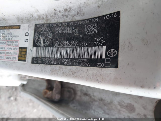 Aukcja sprzedaży 2016 Toyota Prius V, vin: JTDZN3EU2GJ051218, numer aukcji: 12467897