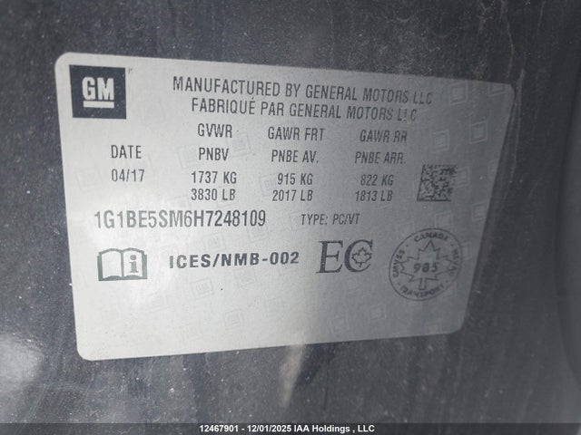 1G1BE5SM6H7248109 Chevrolet Cruze Lt Auto
