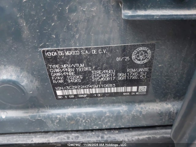 3CZRZ2H74SM110683 Honda Hr-v Exl