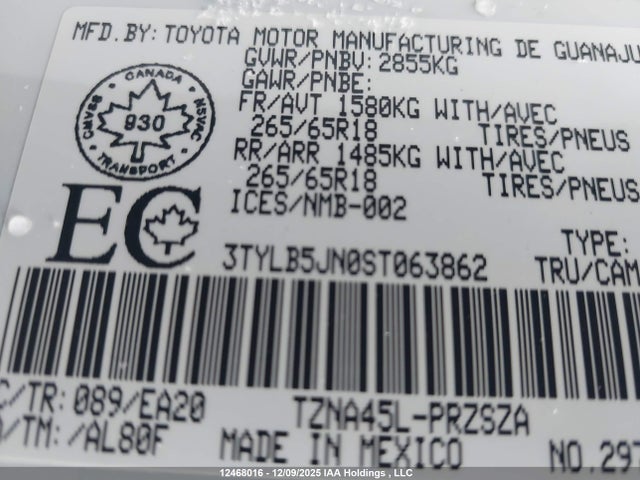 2025 Toyota Tacoma Double Cab/sr5/trd Sport/trd Off Road/ltd მანქანა იყიდება აუქციონზე, vin: 3TYLB5JN0ST063862, აუქციონის ნომერი: 12468016