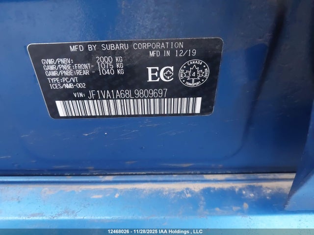 Subaru WRX 2020 JF1VA1A68L9809697 Image 18
