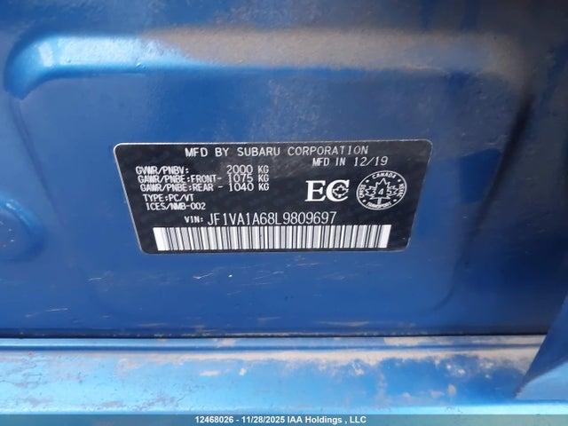 Subaru WRX 2020 JF1VA1A68L9809697 Image 9
