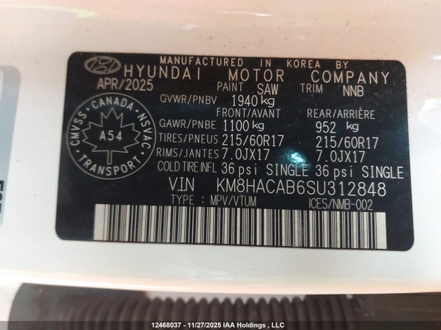 KM8HACAB6SU312848 Hyundai Kona Se