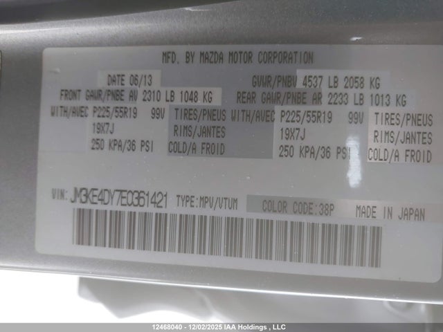 JM3KE4DY7E0361421 Mazda CX-5 GT