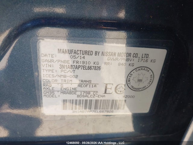 Aukcja sprzedaży 2014 Nissan Sentra S/sv/sr/sl, vin: 3N1AB7AP7EL667826, numer aukcji: 12468050