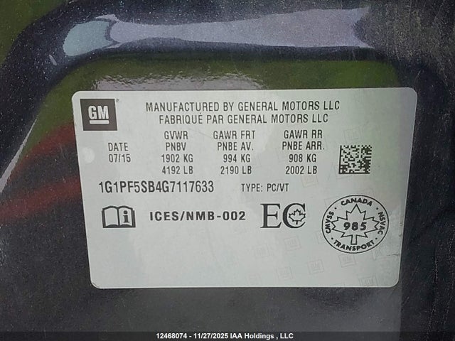 1G1PF5SB4G7117633 Chevrolet Cruze Limited 2lt