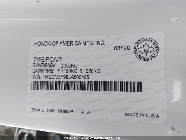 1HGCV3F98LA800406 Honda Accord Hybrid Touring