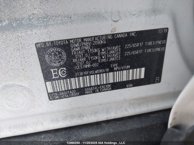 Продажа на аукционе авто 2020 Toyota Rav4 Le, vin: 2T3B1RFV0LW096418, номер лота: 12468254