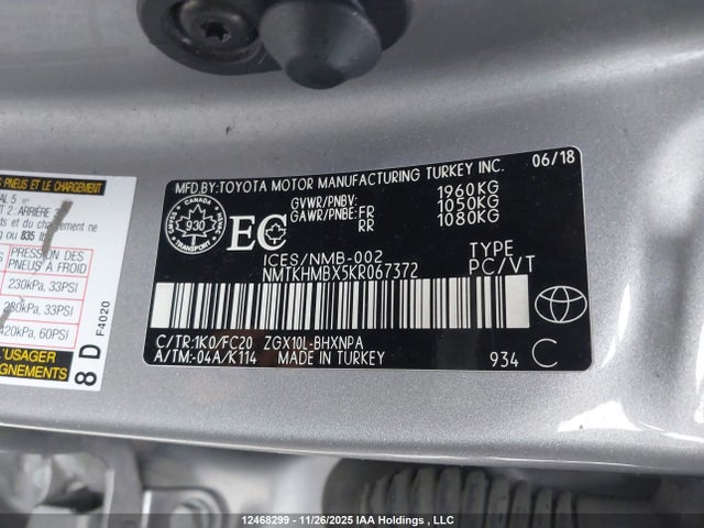 Aukcja sprzedaży 2019 Toyota C-hr, vin: NMTKHMBX5KR067372, numer aukcji: 12468299