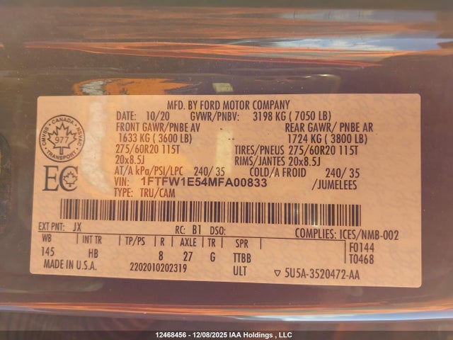 1FTFW1E54MFA00833 Ford F150 Supercrew