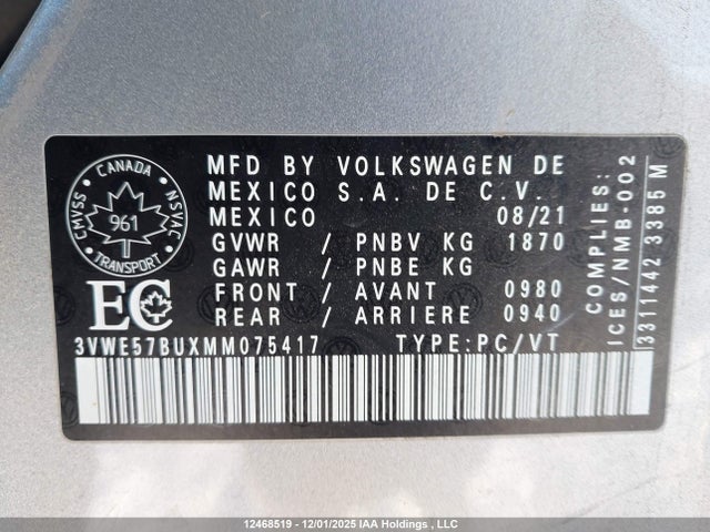 3VWE57BUXMM075417 Volkswagen Jetta Highline