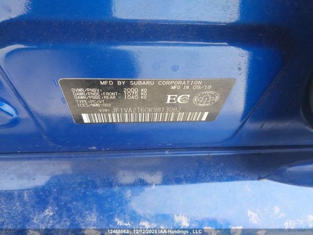 JF1VA2T60K9813082 Subaru Wrx Sti Sport