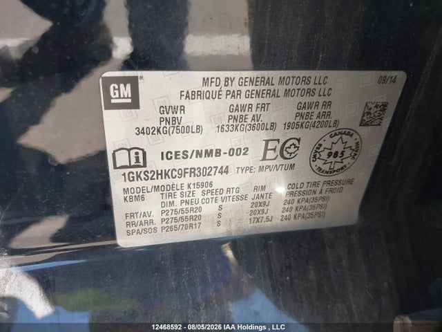 1GKS2HKC9FR302744 GMC Yukon Xl 1500 Slt