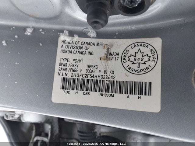 12468611 :رقم المزاد ، 2HGFC2F54HH022642 vin ، 2017 Honda Civic مزاد بيع