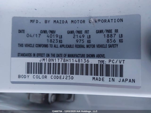 JM1BN1T78H1148136 Mazda MAZDA3
