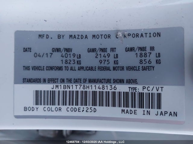 JM1BN1T78H1148136 Mazda MAZDA3