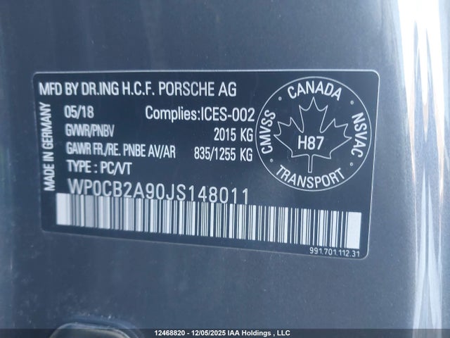 WP0CB2A90JS148011 Porsche 911 Carrera 4 Gts/carrera 4s/carrera Gts/carrera S