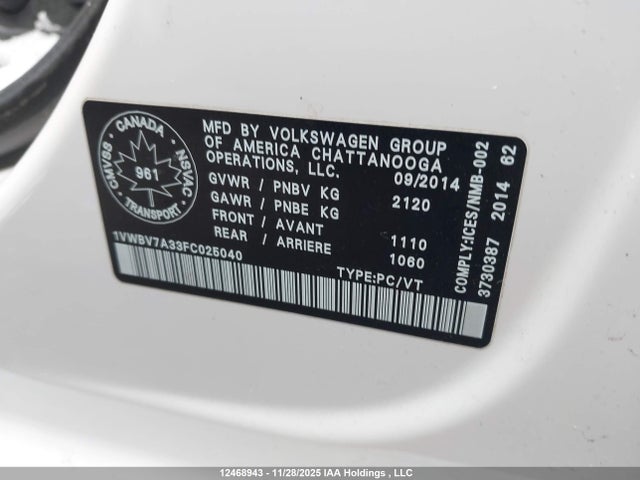 1VWBV7A33FC025040 Volkswagen Passat 2.0 Tdi Comfortline