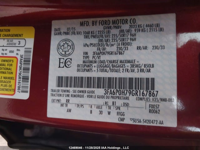 Aukcja sprzedaży 2016 Ford Fusion Se, vin: 3FA6P0H79GR167867, numer aukcji: 12469046