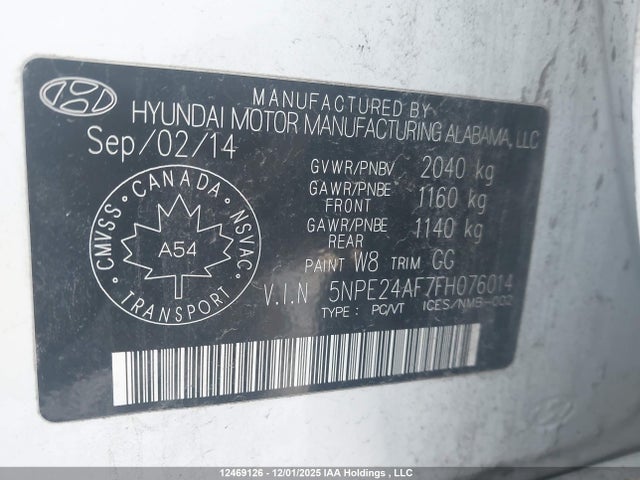 2015 Hyundai Sonata Gl მანქანა იყიდება აუქციონზე, vin: 5NPE24AF7FH076014, აუქციონის ნომერი: 12469126