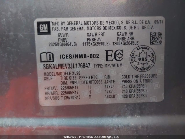 3GKALMEV3JL176847 GMC Terrain Sle