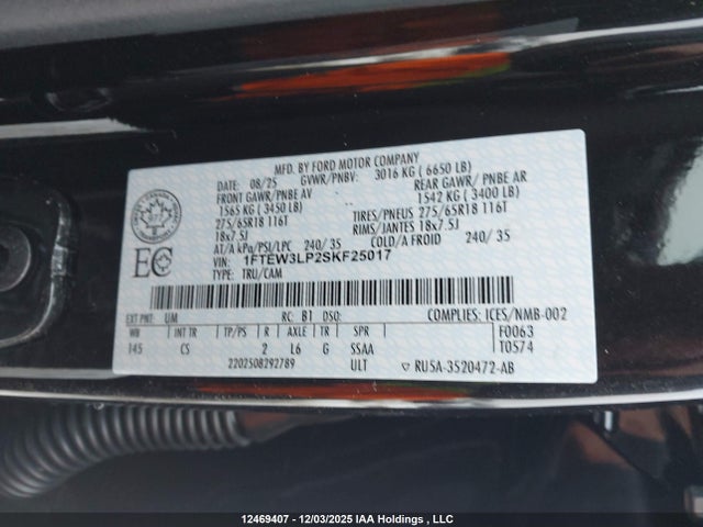 Продаж на аукціоні авто 2025 Ford F-150 Xlt, vin: 1FTEW3LP2SKF25017, номер лоту: 12469407