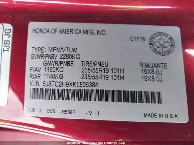 5J8TC2H9XKL806384 Acura Rdx Platinum Elite