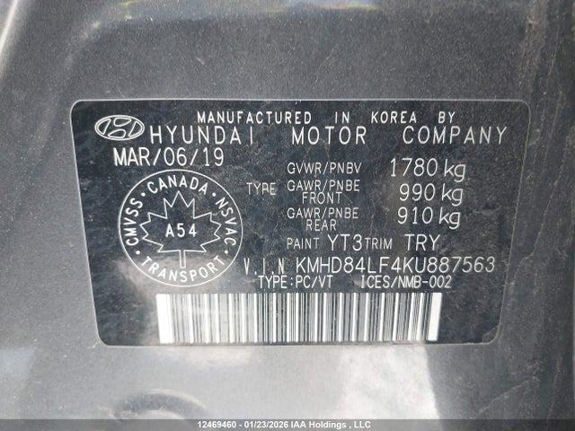 KMHD84LF4KU887563 Hyundai Elantra