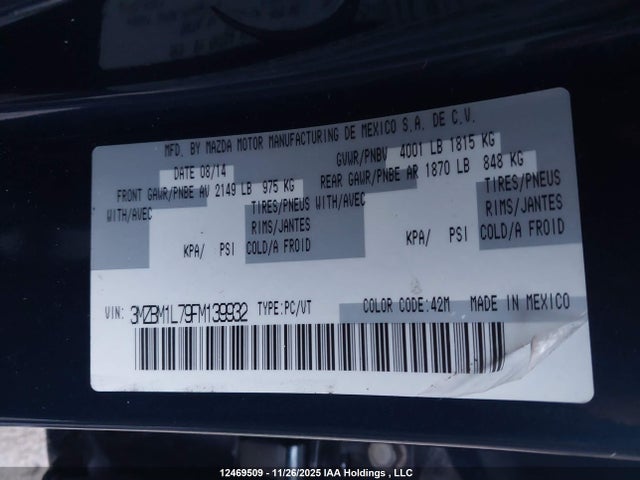 3MZBM1L79FM139932 Mazda 3 TOURING