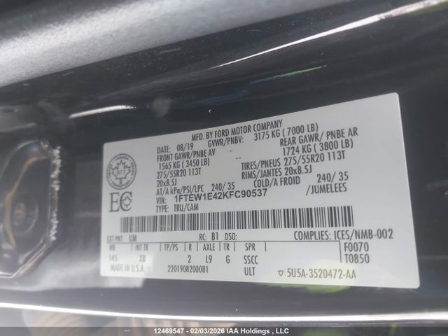 Aukcja sprzedaży 2019 Ford F-150 Xlt, vin: 1FTEW1E42KFC90537, numer aukcji: 12469547
