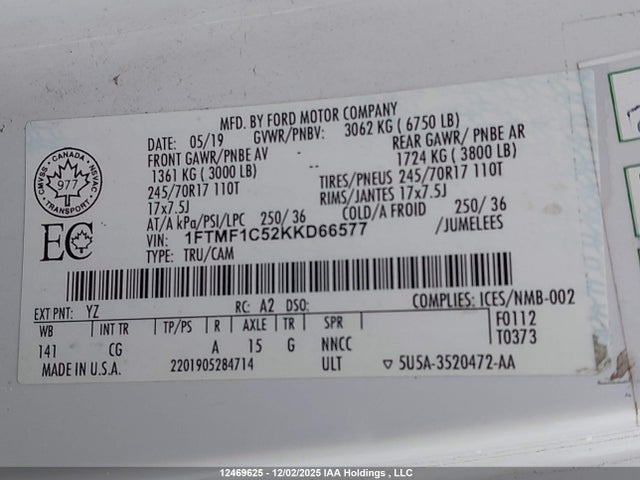 Ford F150 2019 1FTMF1C52KKD66577 Image 9