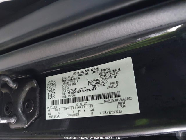 12469630 :رقم المزاد ، 1FTEW1EP0LFB92991 vin ، 2020 Ford F-150 Xlt مزاد بيع