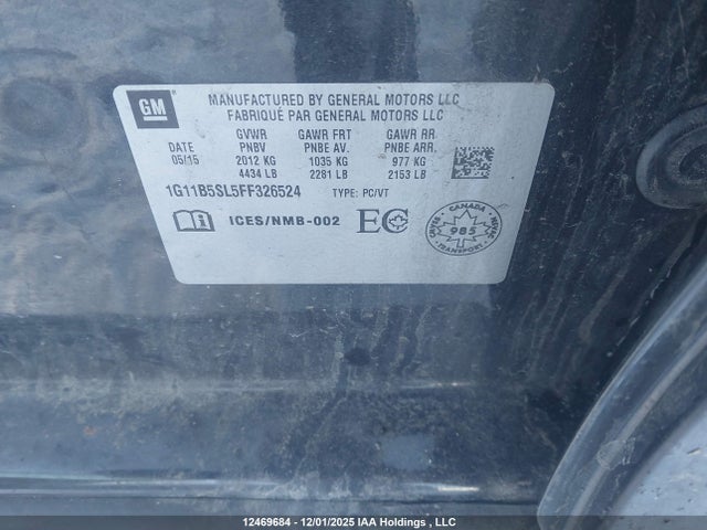 Продаж на аукціоні авто 2015 Chevrolet Malibu, vin: 1G11B5SL5FF326524, номер лоту: 12469684