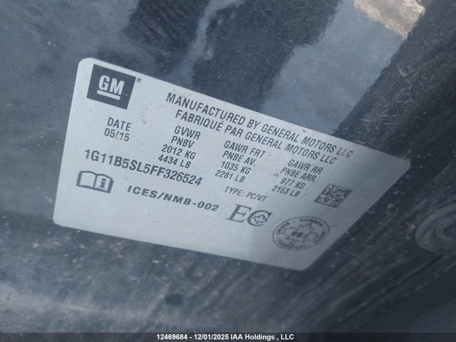 Продаж на аукціоні авто 2015 Chevrolet Malibu, vin: 1G11B5SL5FF326524, номер лоту: 12469684