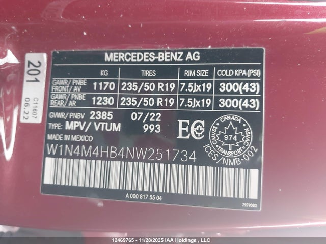 W1N4M4HB4NW251734 Mercedes-Benz Glb 250 4matic
