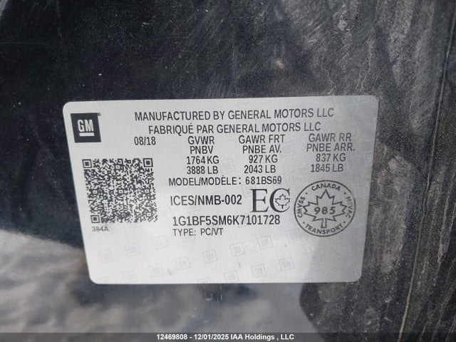 1G1BF5SM6K7101728 Chevrolet le2 -di: direct injection, vvt: variable valve timing, gen, alum