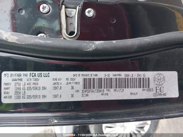 12469864 :رقم المزاد ، 3C4PDDFG4JT359418 vin ، 2018 Dodge Journey مزاد بيع