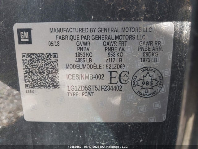 Aukcja sprzedaży 2018 Chevrolet Malibu Lt, vin: 1G1ZD5ST5JF234402, numer aukcji: 12469962