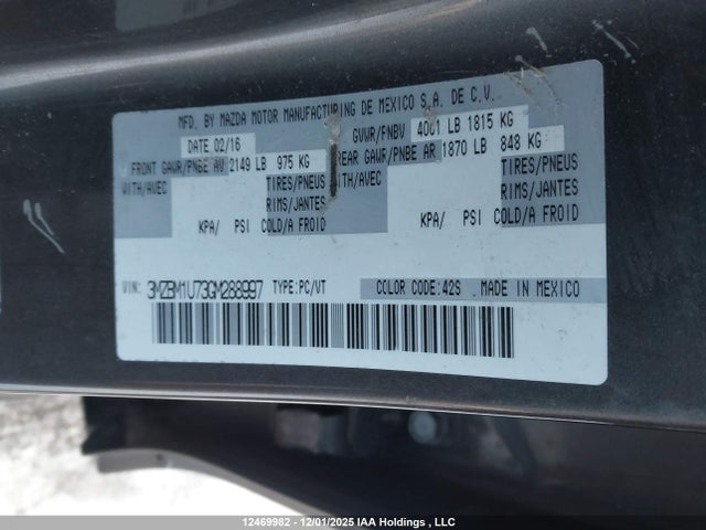 3MZBM1U73GM288997 Mazda 3 SPORT