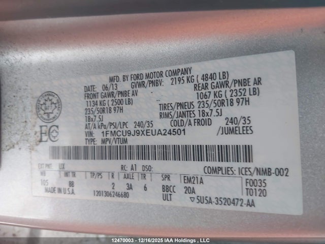1FMCU9J9XEUA24501 Ford Escape Titanium